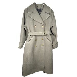 J.Crew Italian Boiled Wool Belted‎ Trench Coat Womens 2 Olive Double Breasted